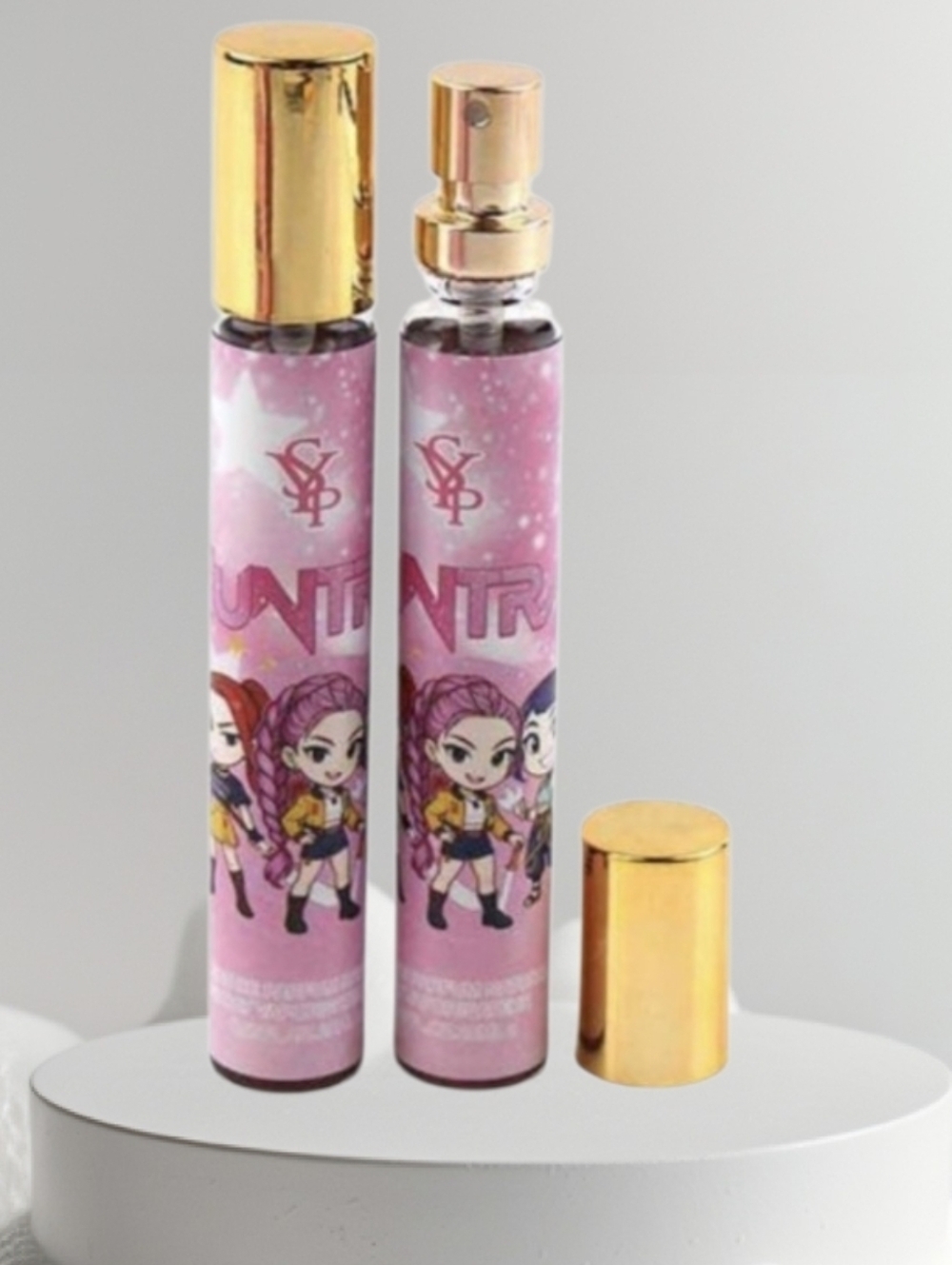 K-pop Demon Hunters Pink Cartoon Graphic Roller Perfume with Gold Cap